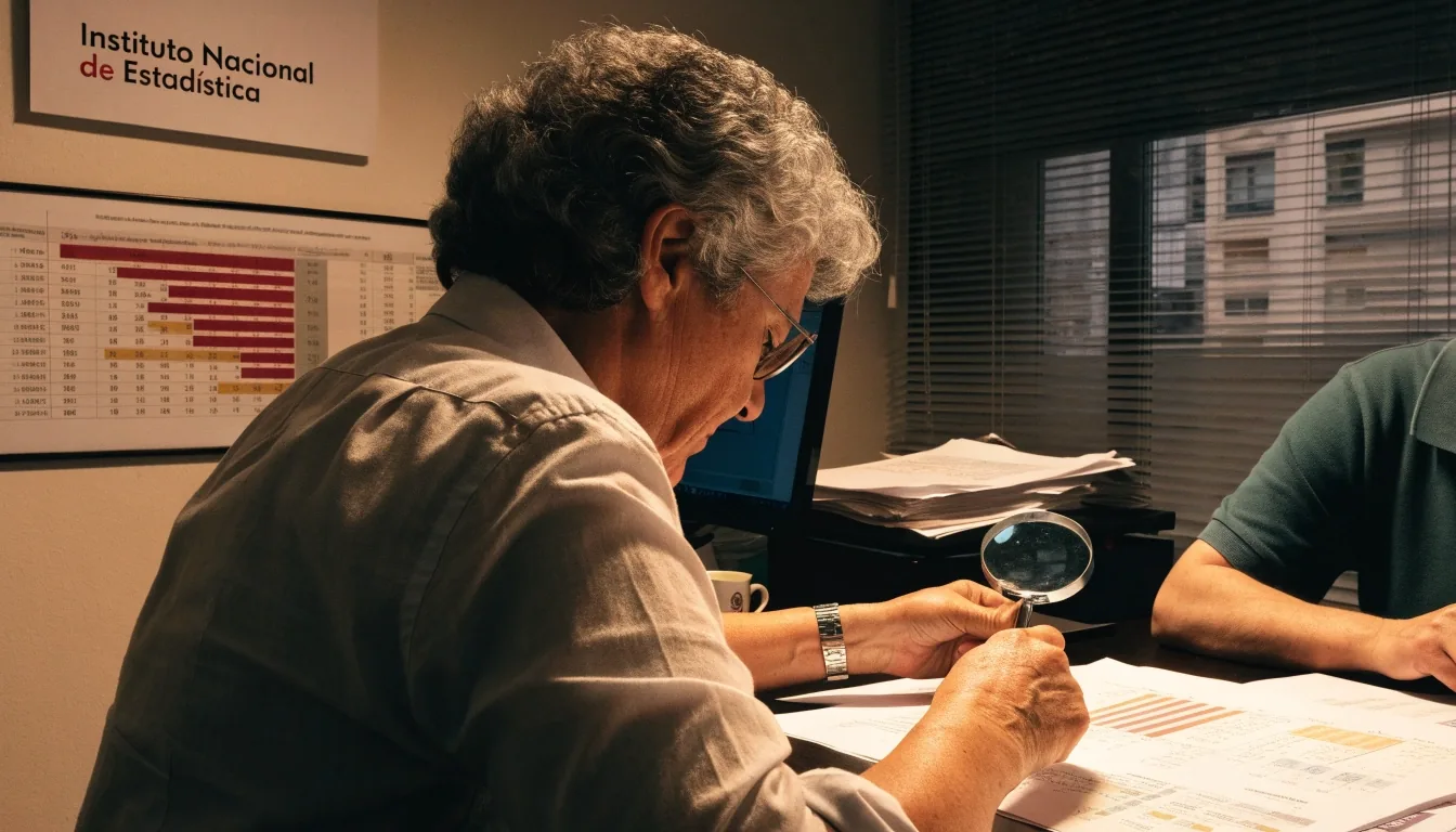 Dos personas revisando listados impresos junto a una ventana con luz de mediodía