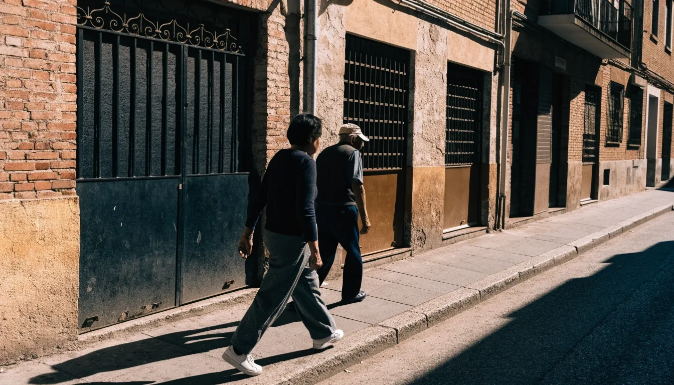 Fachada de un bloque de viviendas español con ventanas y balcones a mediodía